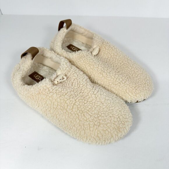 UGG Shoes - UGG Plushy Women's Sock Slippers Size 9 Natural Chestnut Fuzzy Slip On Sherpa